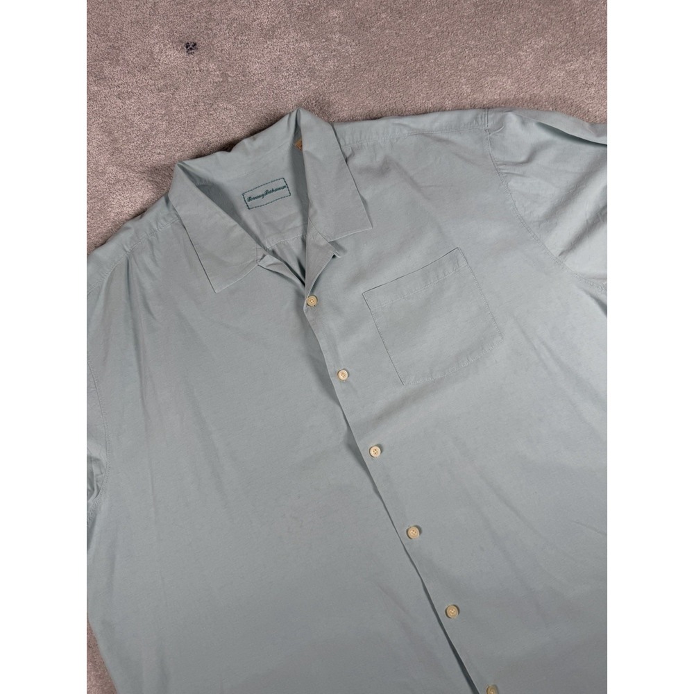 TOMMY BAHAMA Light Teal Men's Size 3XL 100% Silk‎ Original Fit Shirt Camp Resort